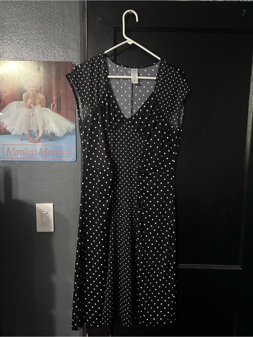 Black Polka Dot V-Neck Women's Dress